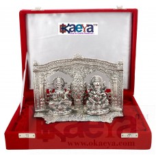 OkaeYa Silver Finish Laxmi Ganesh God Idol Oxidized Silver Finish With Beautiful Velvet Box